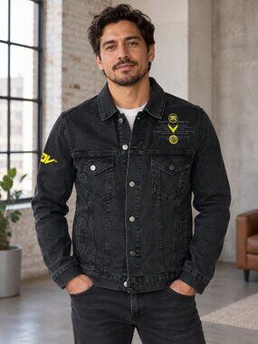Maverick Mens Small Black Denim Jacket Slim Fit Modern Streetwear 2020